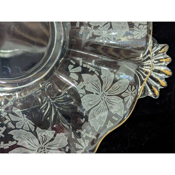 Fostoria Baroque MCM Etched Handle Cake Plate Serveware EUC - Picture 2 of 6